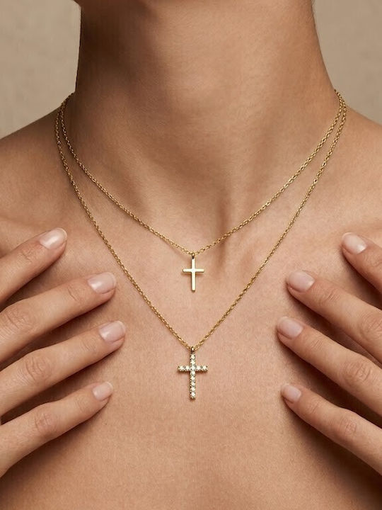 Steel Double Necklace Made of Gold Plated Steel with Zircon