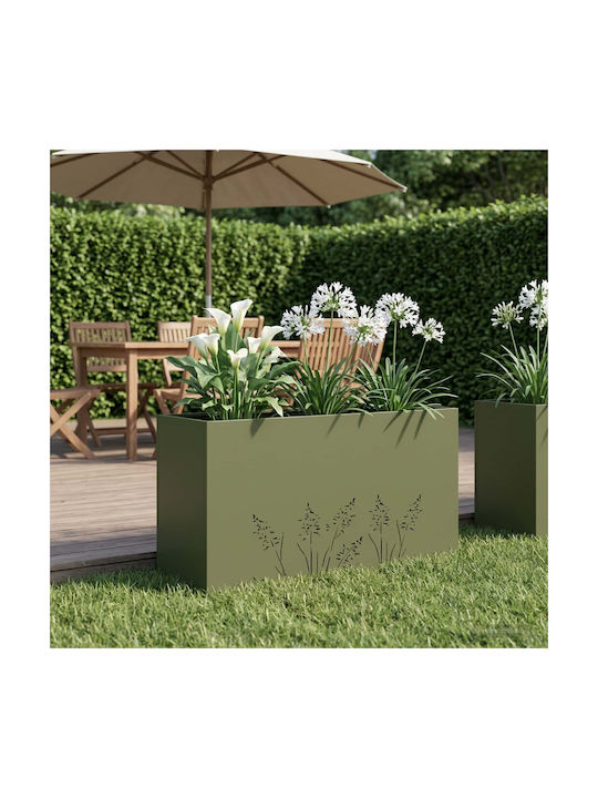 vidaXL Garden Metal Flower Pot Olive Green 100x...