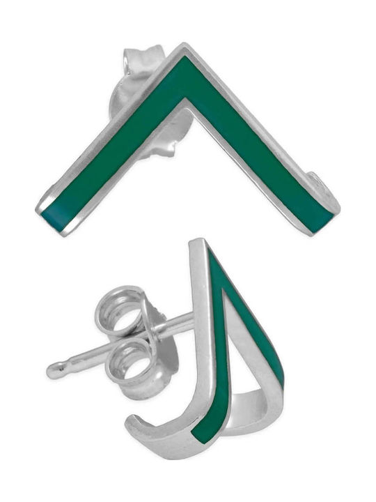Men's Earrings Triangular Enamel Green Stone Ha...