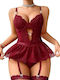 Smd Scarlet Allure Sexy Dessous-Sets Mit Bügel Teddy Minirock & Verstellbare Straps