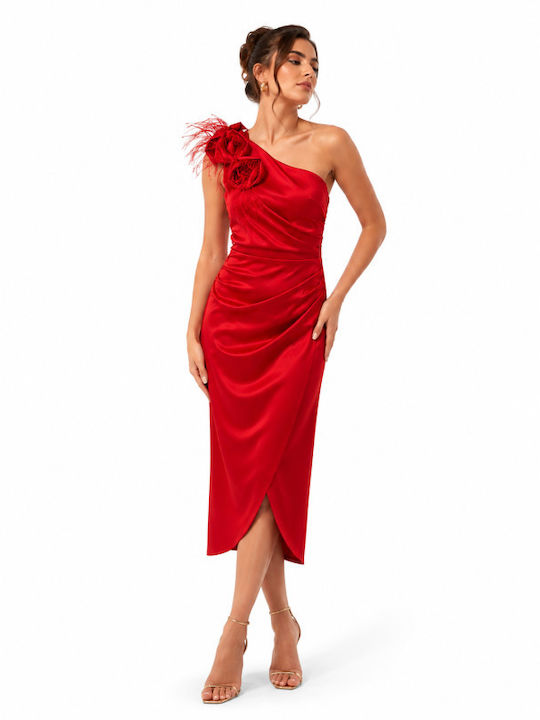 Summer Midi Evening Dress Strapless Red