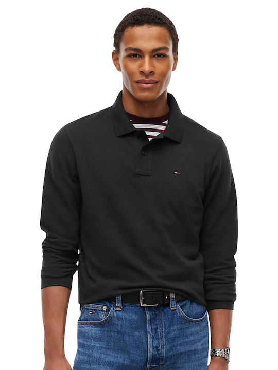 Tommy Hilfiger Polo Μπλούζα Μακρυμάνικη Μαύρη