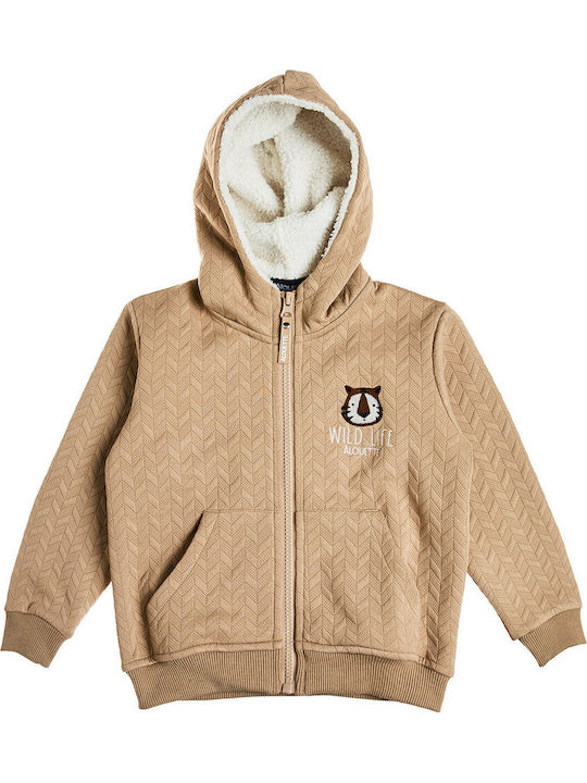 Kinder-Sweatshirt Strickjacke mit Kapuze und Taschen Beige