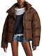 Long Women's Puffer Jacket for Winter Brown