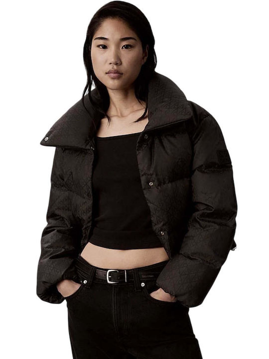Късо дамско Puffer яке за зима Черно