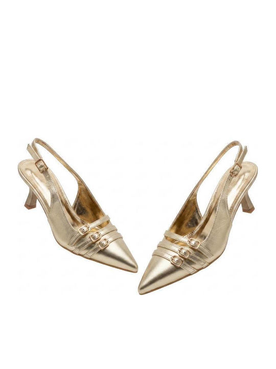 Spitze Zehe Pumps mit Mittlerem Absatz Gold