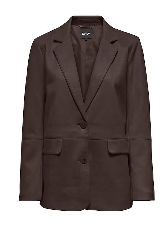 Only Long Women's Leather Blazer Brown