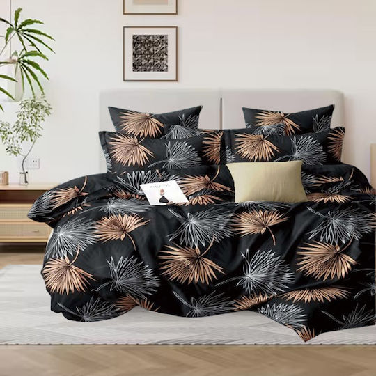 SpitiBazaar Royal Super-Double Bed Sheets Set with Rubber Hugger 160x200+30cm Black 4 Pieces