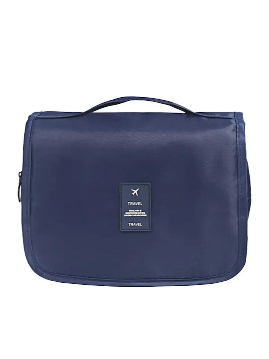 Abyz Foldable Travel Cosmetic Bag Hook Waterproof Multiple Compartments Blue 24x19cm