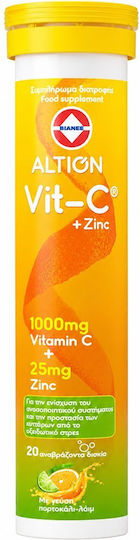 Altion Vitamin C 1000mg & Zinc 25mg Vitamine für die Stärkung des Immunsystems das Haut & Antioxidantien Aktion Orangen 20 Sprudeltabletten