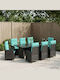 Set Sala De Mese Exterior 9 Piese Turcoaz Cu Perne