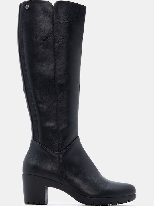 Suede Damenstiefel mit Mittlerem Absatz Schwarz