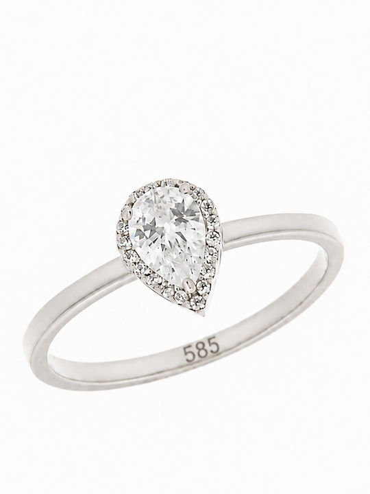 Single Stone Rosette Ring in 14K White Gold with Zircon