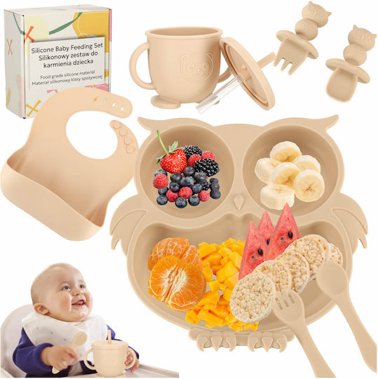 ikonka Silicone Feeding Set with Anti-Slip Base Beige 6 pcs