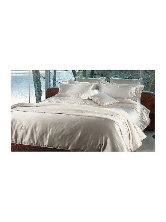 Valeria Home Set Huse Pentru Pilote 240x220cm Superdublu Cu 2 Fețe De Pernă Cearșafuri Maria – 100% Mătase Pură Mulberry Dimensiune Pilotă Argintiu
