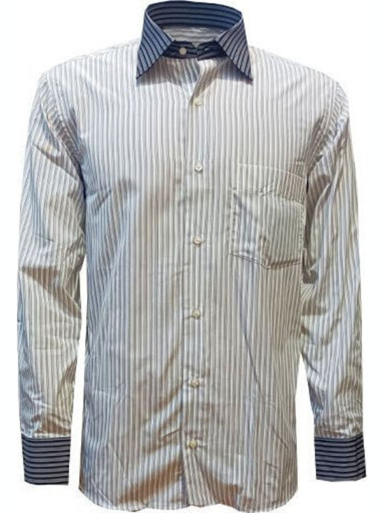Long Sleeve Cotton Shirt in Regular Fit Striped White