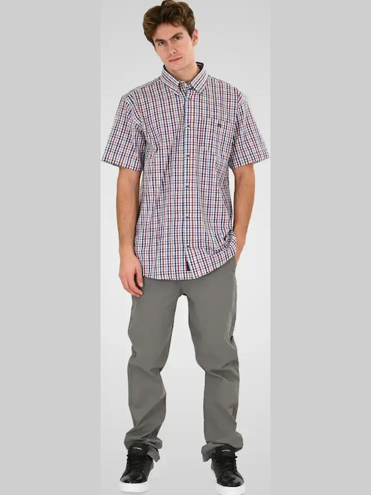 Short Sleeve Denim Shirt in Regular Fit Checked Red-Indigo