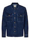 Long Sleeve Denim Overshirt in Regular Fit Dark Blue Denim