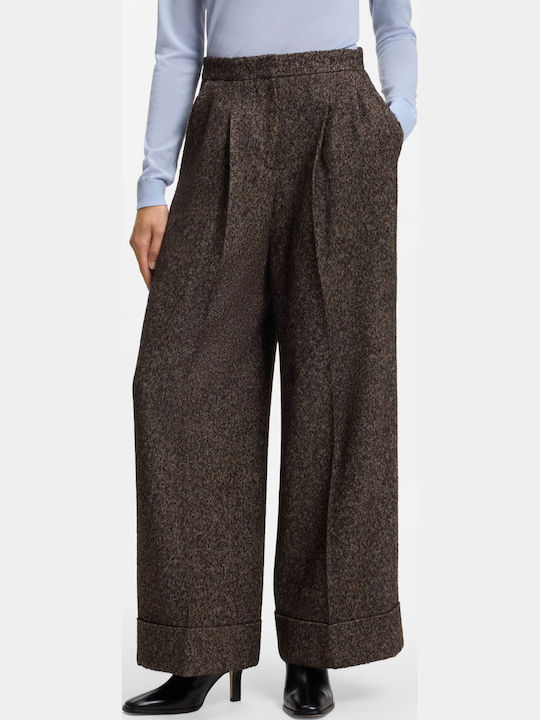 Women's Fabric Flared Trousers Brown