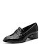 Leder Spitze Zehen Pumps mit niedrigem Absatz Schwarz