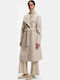Wool Women's Light Beige Coat with Belt
