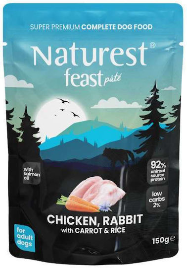 Naturest Nasses Hundefutter mit Huhn, Kaninchen, Karotte, Reis und Lachs 150g