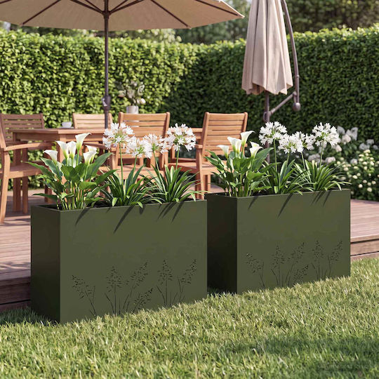 vidaXL Set 2 Metallische Pflanzgefäße Hellgrün 80x49cm