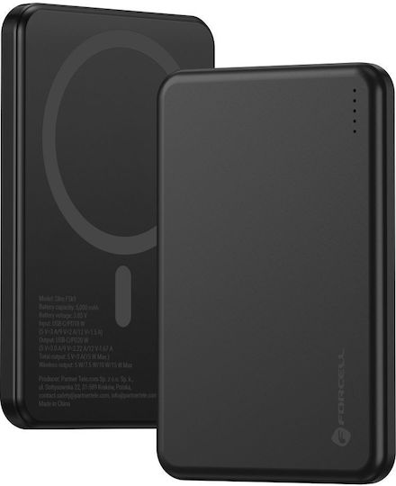 Forcell F5K9 MagSafe Power Bank 5000mAh 15W Mit USB-C Ausgangsanschlüsse Power Delivery / Schnellladung Schwarz
