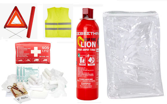 TripoCar Auto-Notfall-Set Apotheke Din-13164:2022 Feuerlöscher Warndreieck & reflektierende Weste
