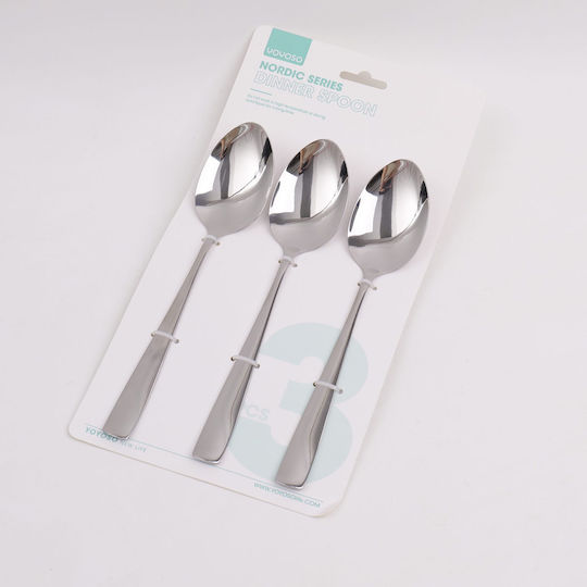 Set Of Silver Stainless Steel Dinner Spoons 3 Pieces