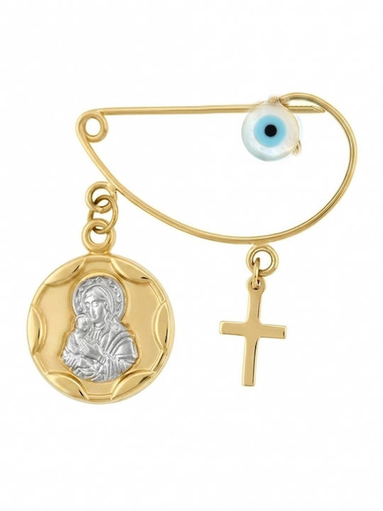 Kinder Sicherheitsnadel-Anhänger aus 9K Gold mit Kreuz