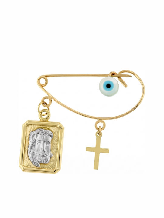 Kinder Sicherheitsnadel-Anhänger aus 9K Gold mit Kreuz