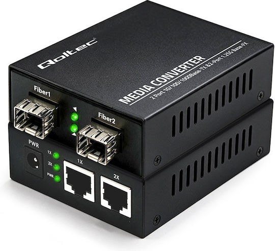 Qoltec Двунаправлен Етернет Медиен Конвертор Суич 2x RJ45 2x SFP 1000 Mb/s 5 V