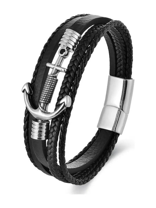 Legend Accessories Men's Bracelet with Anchor Design Made of Leather