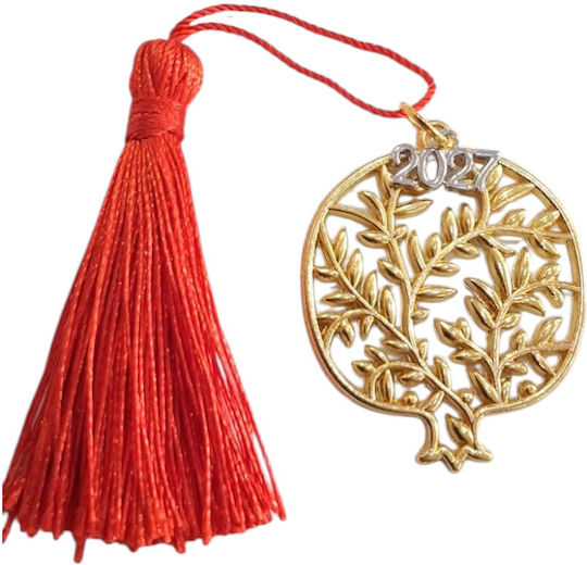 Handmade Lucky Charm 2027 Gold Pomegranate Olive Branch Tassel 4x4.5cm 2027-gf3016