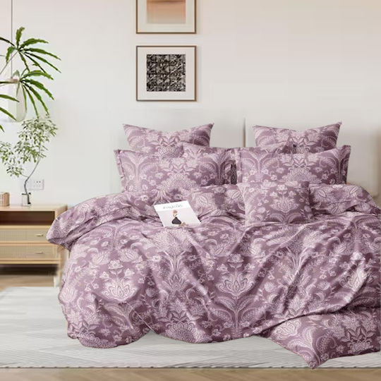 SpitiBazaar Super-Double Bed Sheets Set with Rubber Hugger 160x200+30cm Lilac 4 Pieces