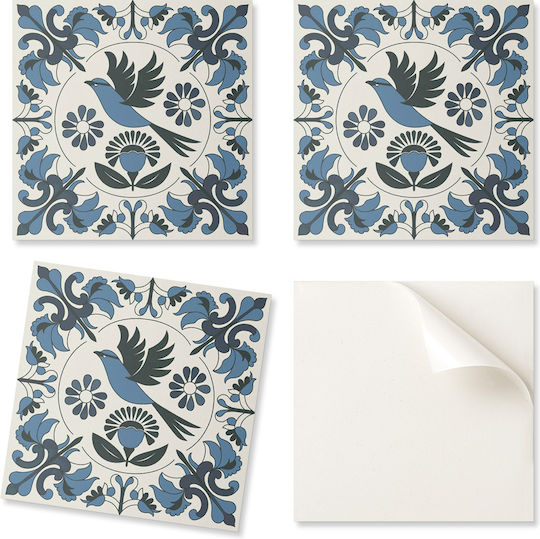 Pack Vinyl Tiles Easy Installation Bird Flower Pattern 9x30x30 Cm