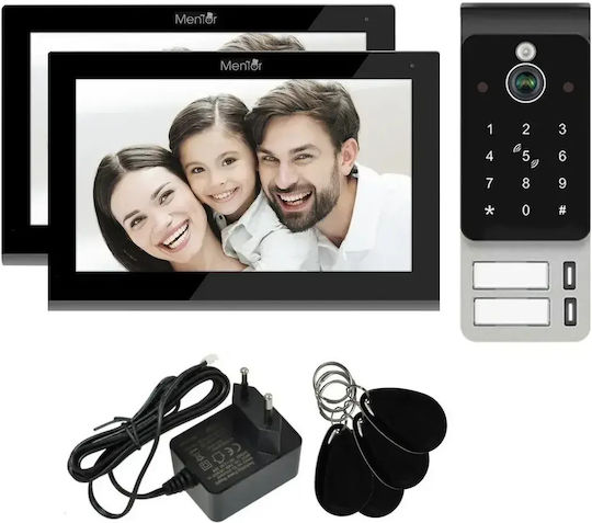 Interfon Video Inteligent pentru 2 Familii Mentor Svk475b 4 Fire WiFi Card Pin Tuya 7 Inch Ips Dvr Fhd 2mp Ik08 Negru