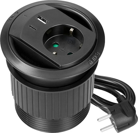 Eingebaute Steckdose am Arbeitstisch Usb Ladegerät Kabel 1,4 M 1x2p+z Schuko 2xusb Typ A+c Pd20w Schwarze