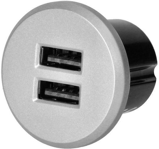 Φορτιστής 2xusb Τύπου Α 3,4a Ενσωμάτωση Στην Επιφάνεια Εργασίας Ασημί