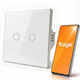 Qoltec Smart Touch Light Switch 2 Circuits Wi-fi Timer Tuya Smart Life Tempered Glass White