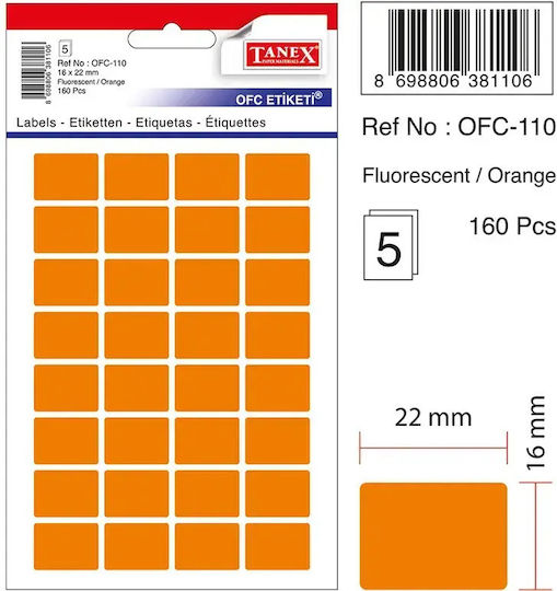 Etichete Autoadezive 16 X 22 Mm 160 Bucăți Set Tanex Portocaliu Fluorescent