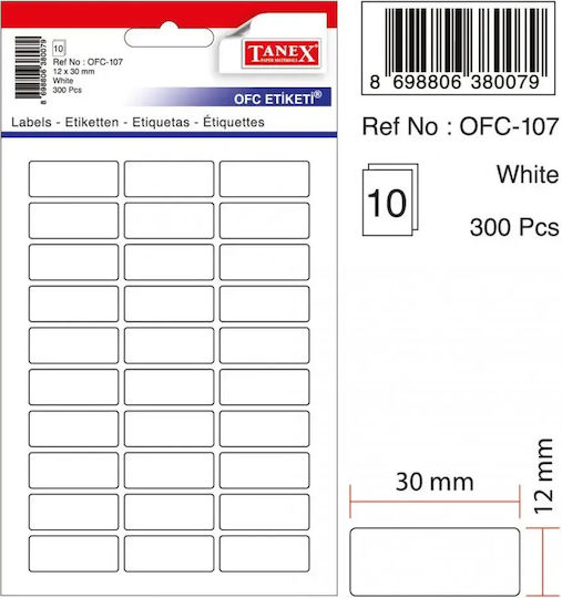 Etichete Adezive Mici 12 X 30 Mm Set 300 Bucăți Alb Tanex