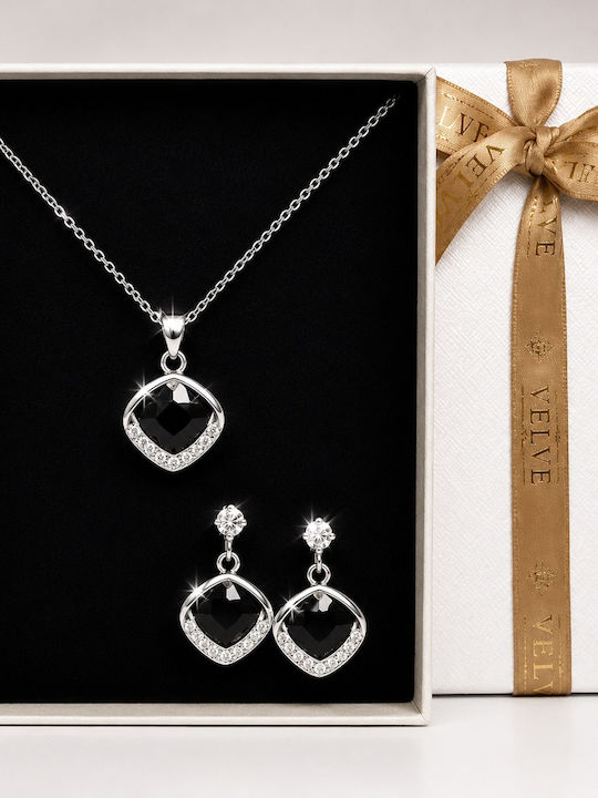 Velve Velve Schmuckset mit Ohrringen und Anhänger aus Silber mit Steinen