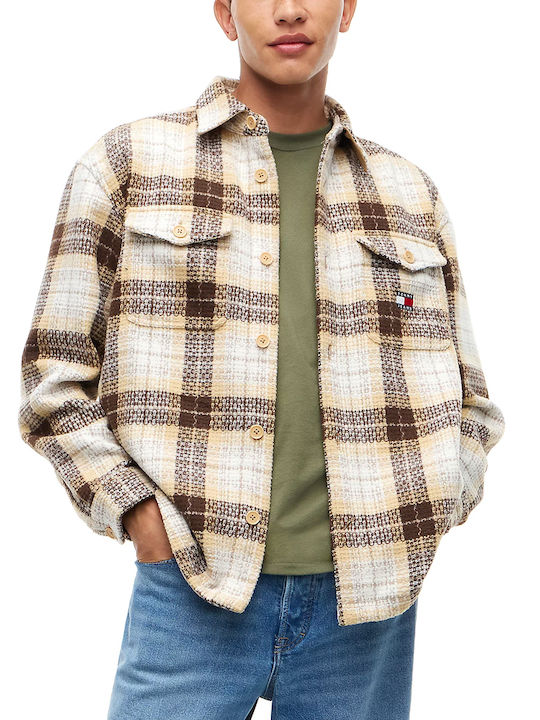 Tommy Hilfiger Дълъг Ръкав Деним Overshirt Широка Кройка Каре Екрю- Кафяво- Бежово