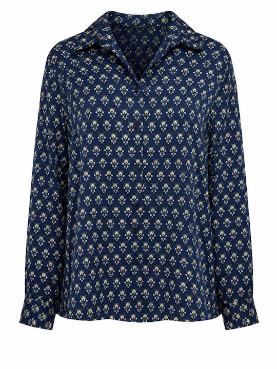 Long Sleeve Women's Shirt Blue Printed