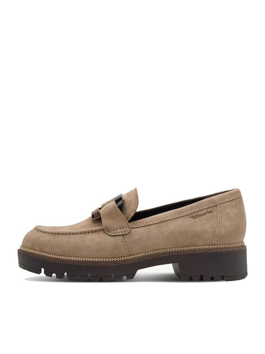 Tamaris Leather Women's Loafers in Beige Colour