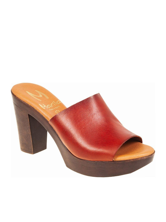 Marila Footwear Кожени Мюли с Ток в Тауп Цвят
