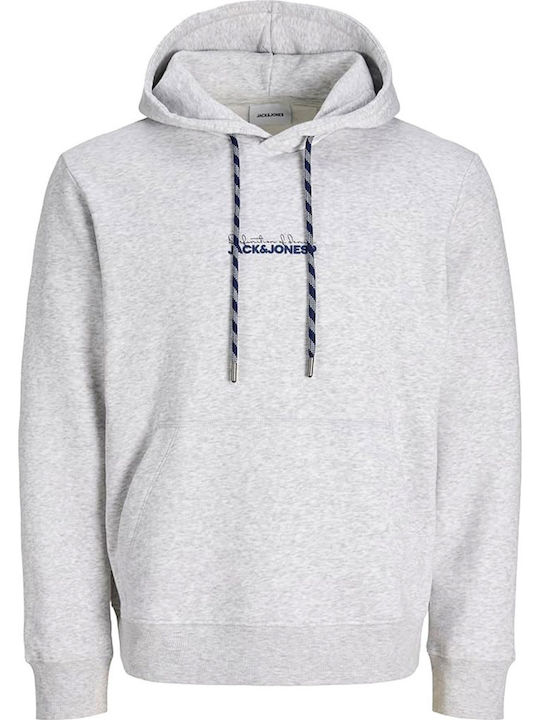 Jack & Jones Φούτερ White Melange με Κουκούλα