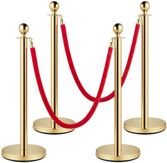 Set 4 Bariere Cu Corzi Roșii Frânghie 1.5 M Oțel Inoxidabil Aur Înălțimea 96 Cm Greu De Lucru